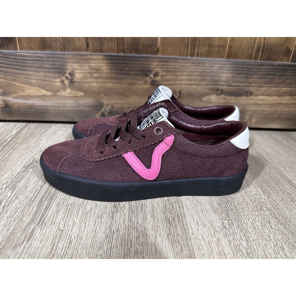 NWOB Vans Suede Sport Casual Burgundy Pink Stripe Sneakers Size‎ Men 4.5 Women 6